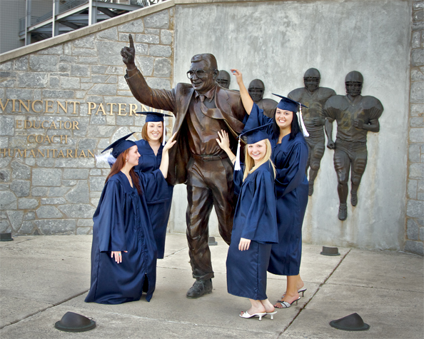 Penn State Graduation Portrait with Joe Paterno Statue