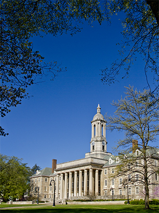 Penn State Old Main with New Clock in Spring