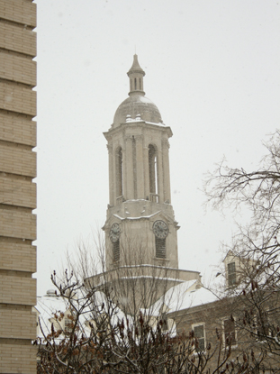 Old Main Bell Tower in winter