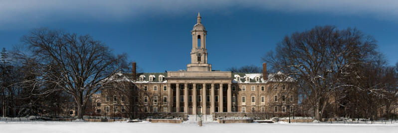 Old Main with snow panorama