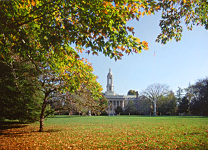 Old Main in fall with leaves